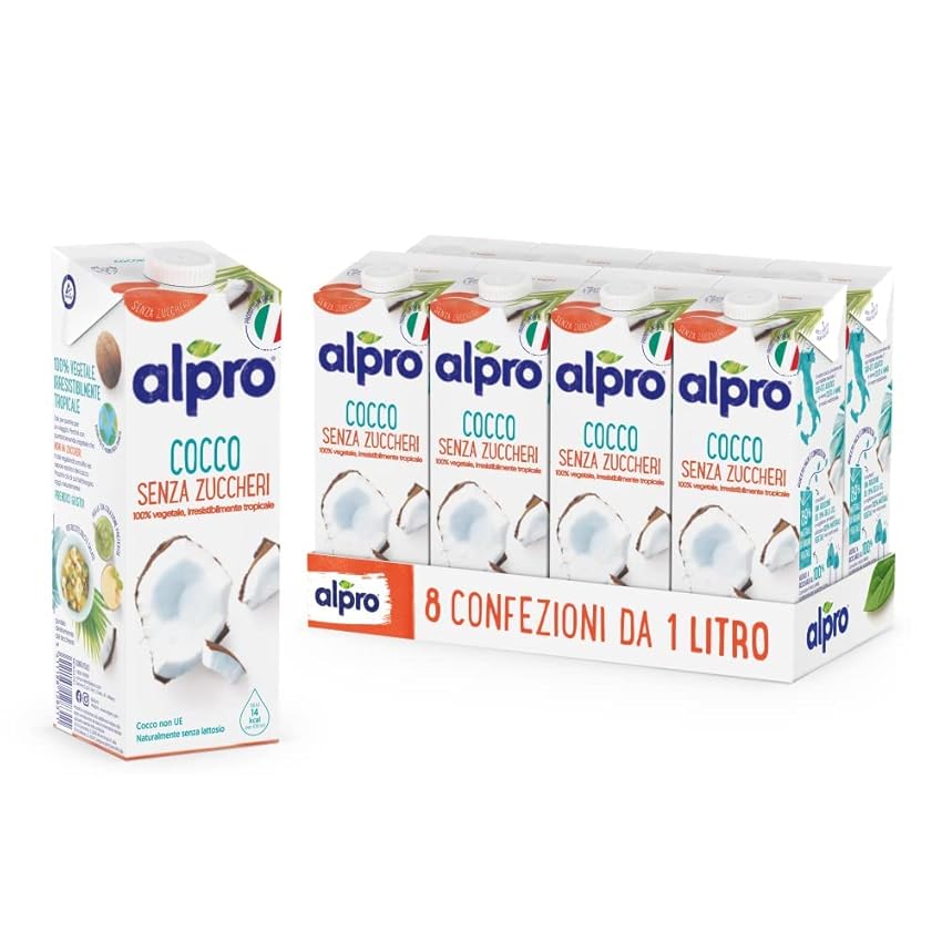 Immagine del prodotto ALPRO SENZA ZUCCHERI, Bevanda al COCCO, 100% vegetale con vitamine B2, B12 e D (8 confezioni x 1 Litro)