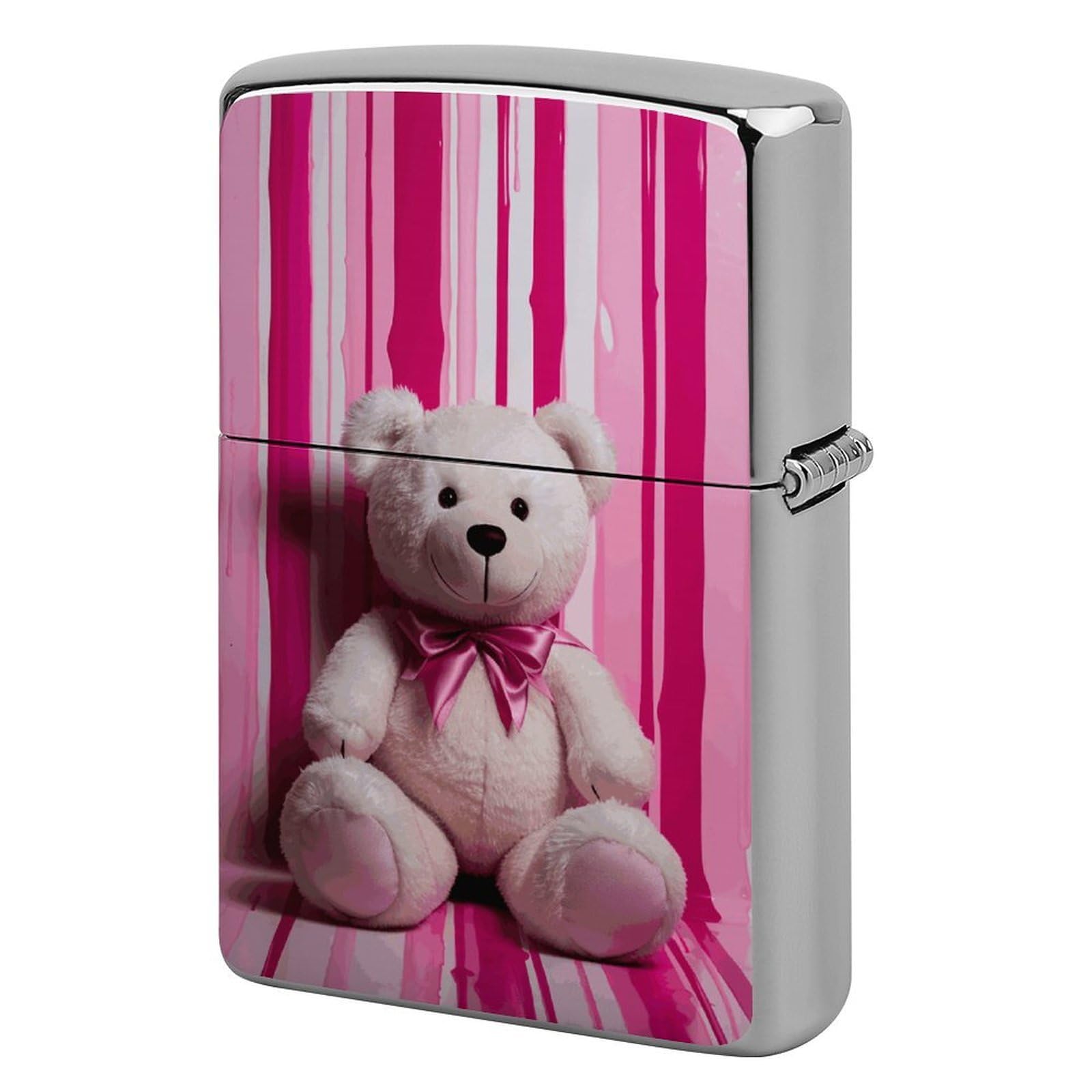 Teddy Bear Peach Rose Lighter Case Cover Vintage Metal Lighter Sleeve Reusable Lighter Protective Cover Decorative Lighter Holder Birthday Gifts for Men Women