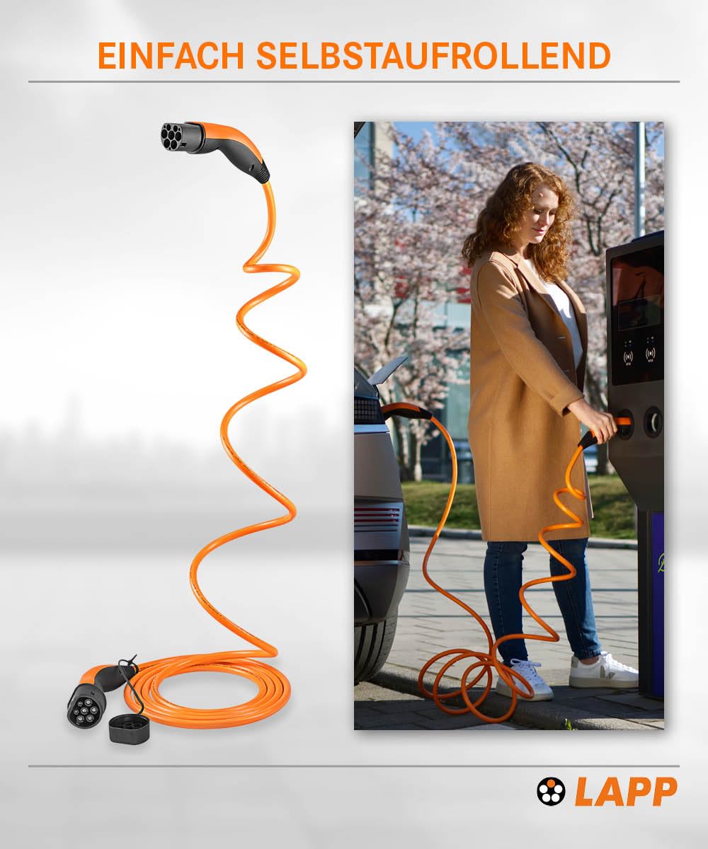 Lapp Mobility Helix Typ 2 Ladekabel 11 kW/Selbstaufrollend / 20 A / 3-Phasig/E-Auto Ladekabel/Mode 3 / 5m