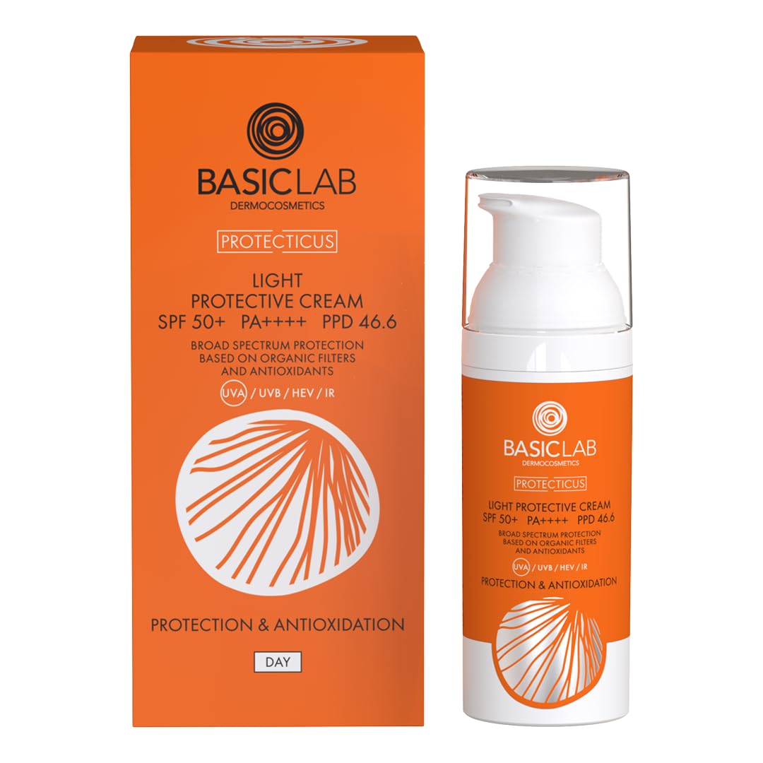 BasicLab Leichte Sonnenschutz Gesicht LSF SPF 50+ PPD 46,6 50 ml Mit Niacinamid, Vitamin C, Vitamin E