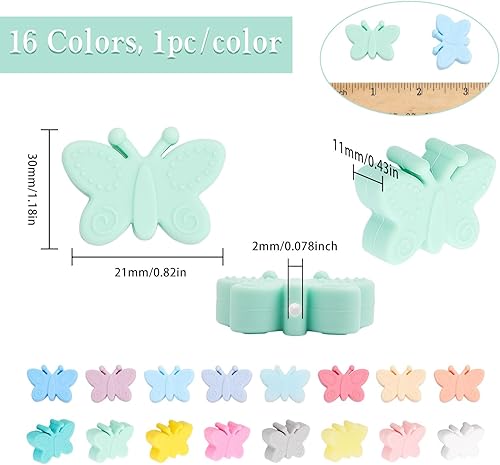 Miniatura 2 de CHGCRAFT 16 cuentas de silicona de mariposa de 16 colores para bolígrafo, cuentas espaciadoras sueltas de silicona para bricolaje, collares,