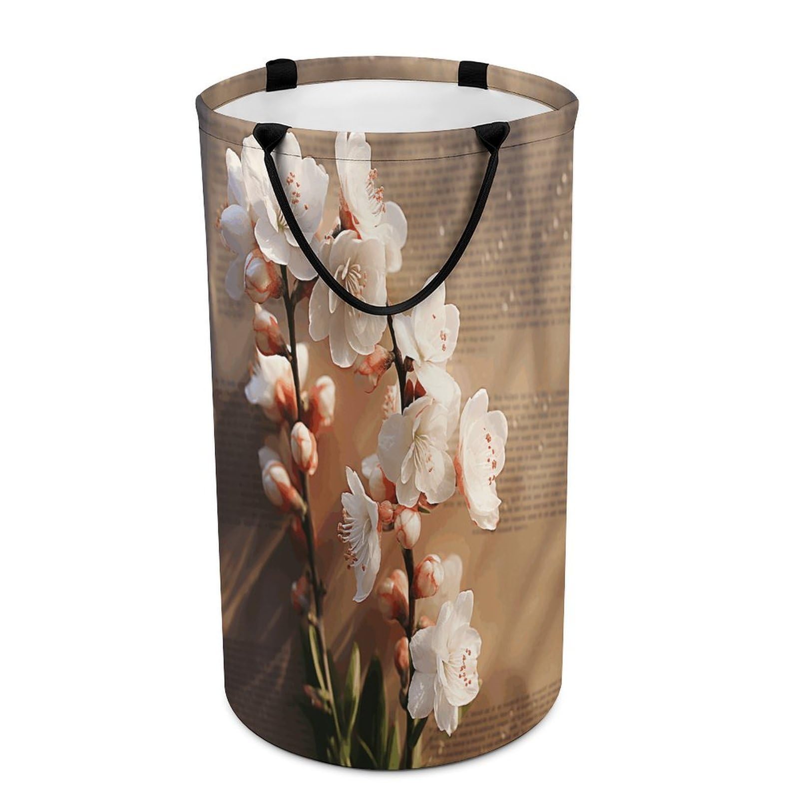 A Peach Blossom Laundry Hamper Waterproof Polyester Laundry Baskets Collapsible Dirty Clothes Storage Basket Clothes Hampers with Sturdy Handles for Travel Bedroom