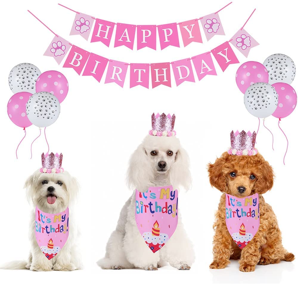 Bandana per Cani Compleanno Regalo Cucciolo Gatto Decorazioni Pet Rosa