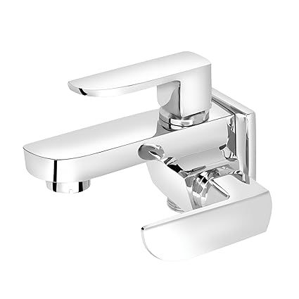 New Ware 2-Way Bib Cock Brass Faucet Bib Tap for Bathrooms, Washing Areas and Gardens with Wall Flange (Chrome Finish/Artize 2 in 1 Bib Cock)