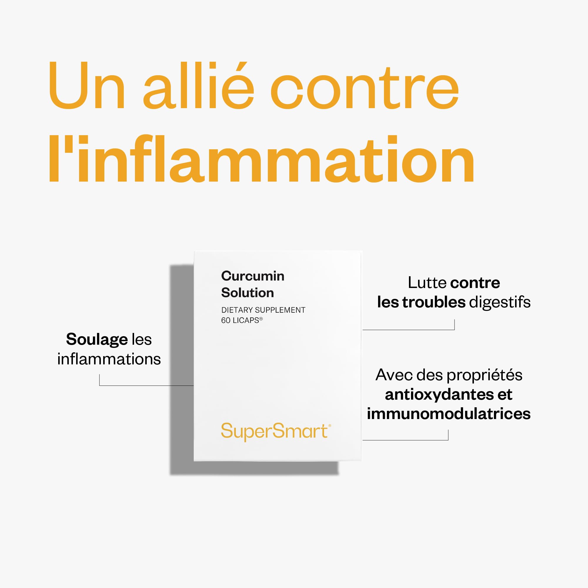 Supersmart - Tumeric Curcumin Solution - Curcuma - Conditionnement en Capsules LICAPS® (185 Fois plus Biodisponible que la Curcumine Classique) | Sans OGM - 60 Licaps