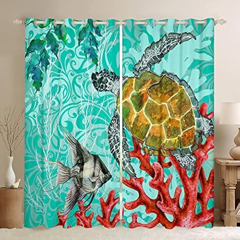 Sea Turtle Curtains for Kids Rooms Cover
