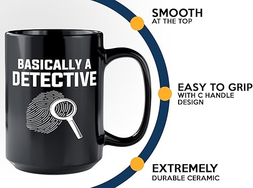 Miniatura 5 de Taza de café detective de 15 onzas, color negro, básicamente un detective, oficial de policía, patrulla policial, detective, policía, policía,
