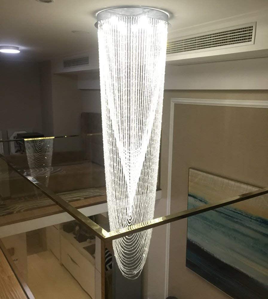7PM Foyer Chandeliers Crystal High Ceiling, Modern Crystal Chandelier