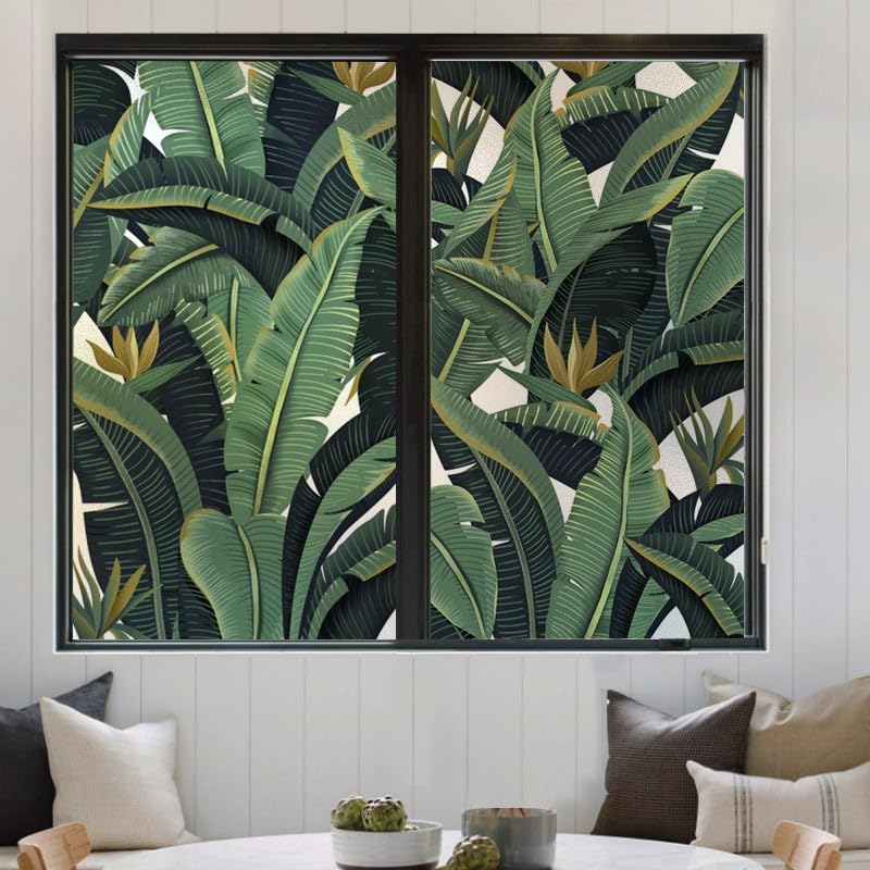 Film brise-vue pour fenêtre opaque givré avec motif feuille tropicale