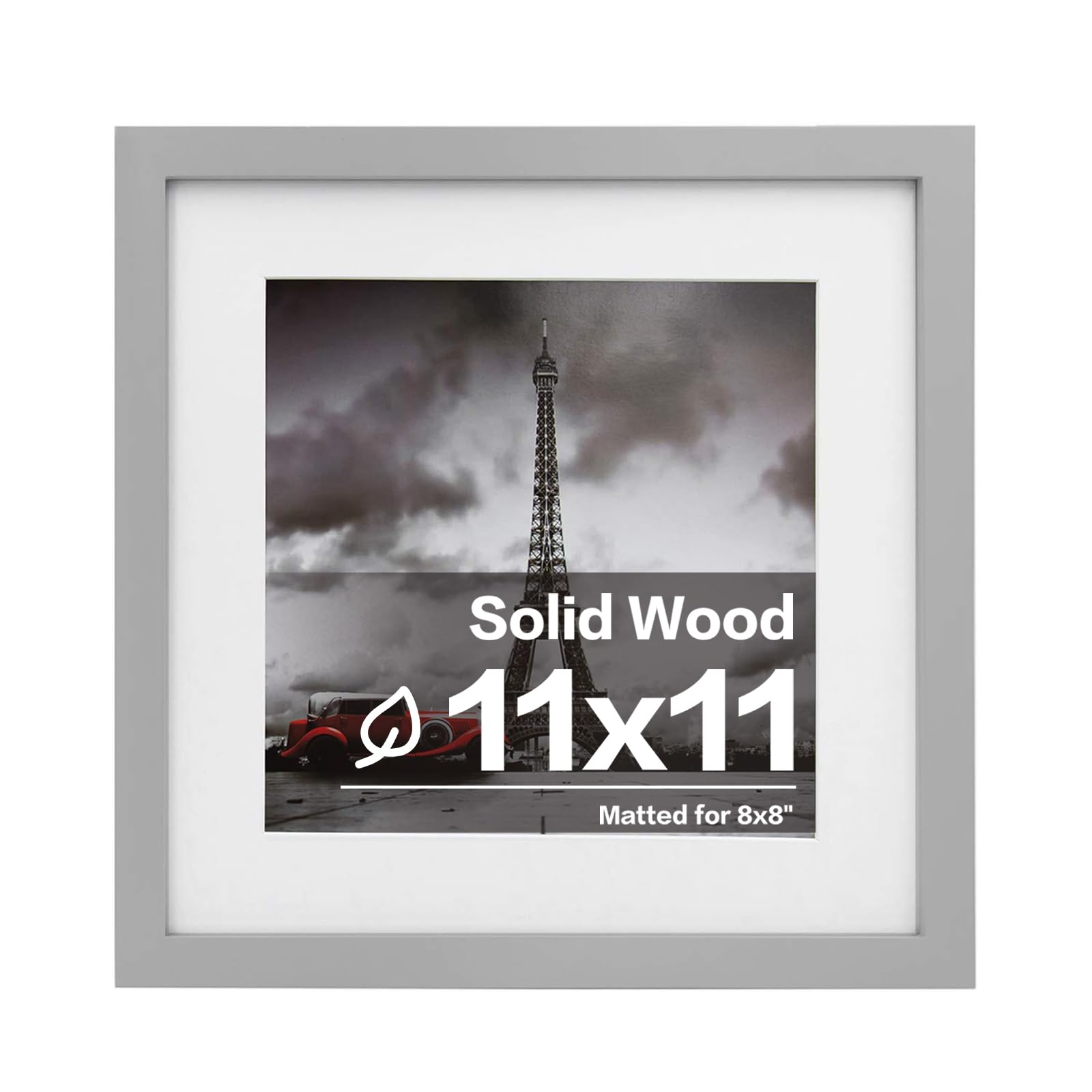 Cadre photo 11x11 en bois massif gris clair pour table et mur