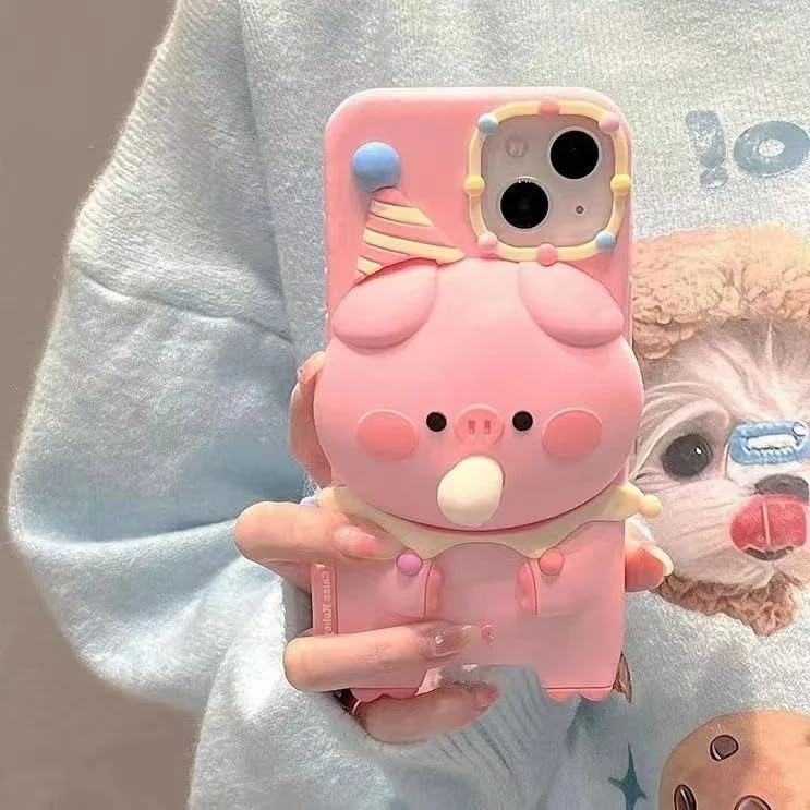 Image of COVERLY for iPhone 14 Plus 3D Pig Blowing Bubble Gum Case,Full Protective Squishy 3D Toy Lovely Piglet Back Case Cartoon Cute Soft Silicone Fashion Fun Aesthetic Cover for Apple iPhone 14 Plus
