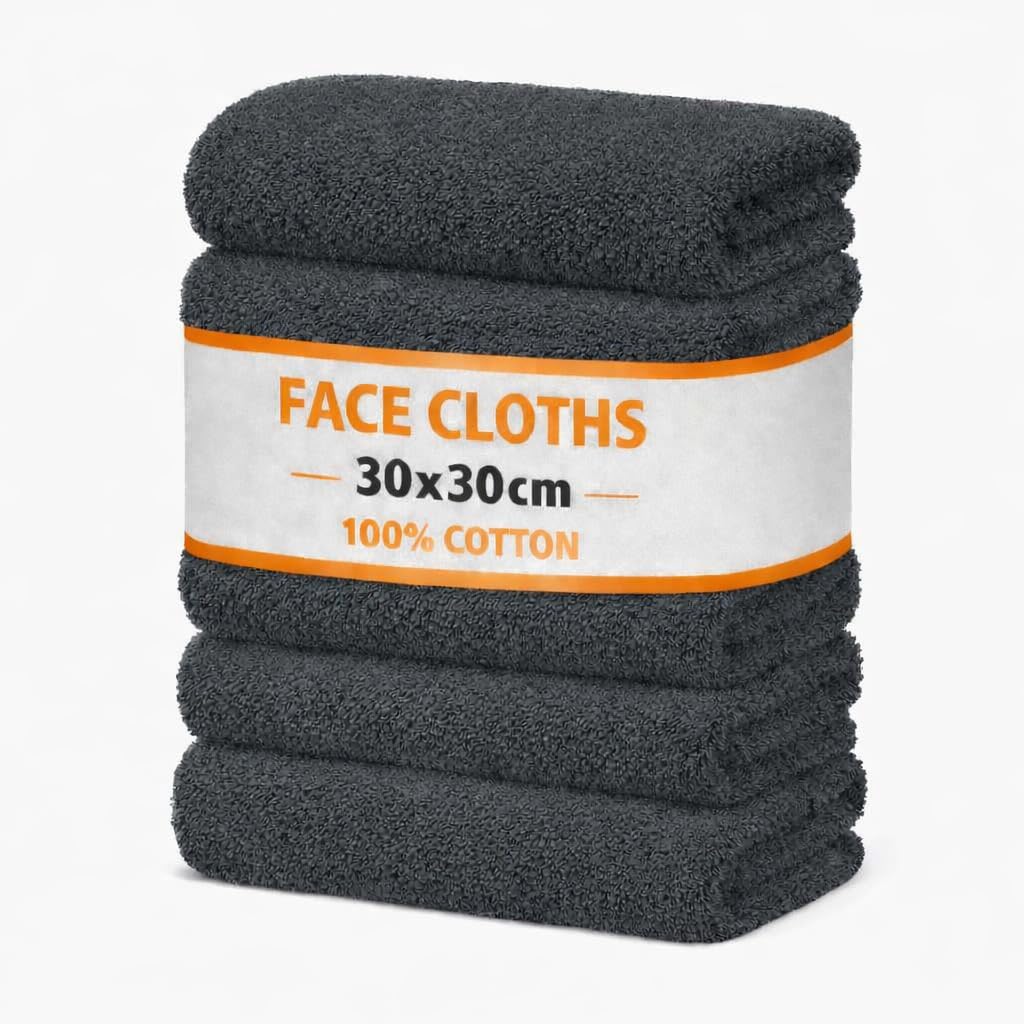 Symphony Flannel Face Cloth Ultra Gentle Face Towels for Sensitive Skin-Reusable Facial Cleansing Washcloths for Unisex Adult Spa Gym Sport Beauty, Premium Quality Cotton (30x30 Cm) (6, Grey)