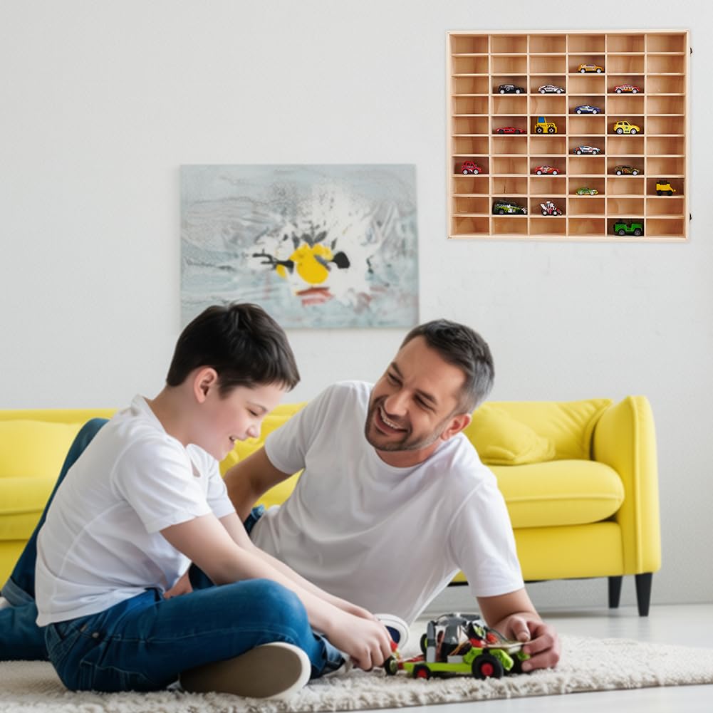 UNICRAFTALE 60 Fächer Modellauto Vitrine Zusammenklappbar 1:64 Diecast Regal Wandmontage Rechteckig Holz Mini Auto Organizer Für Autos Sammler Geschenk 58.5x51x7.5cm