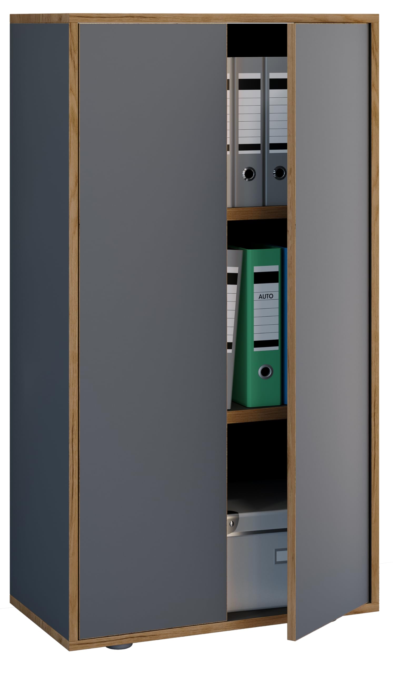 VCM Holz Büroschrank Ordner Aktenschrank Büromöbel Schrank Salia 3-fach Breite 60 cm Drehtüren Anthrazit