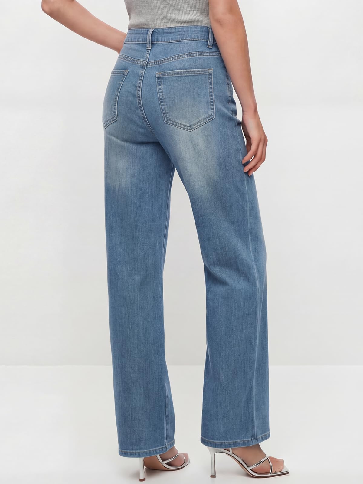 Jean Femme,Taille Haute Wide Leg Fit Jean,Mode Jeans à Jambes Droites, Large Straight Denim Pantalon avec Poches