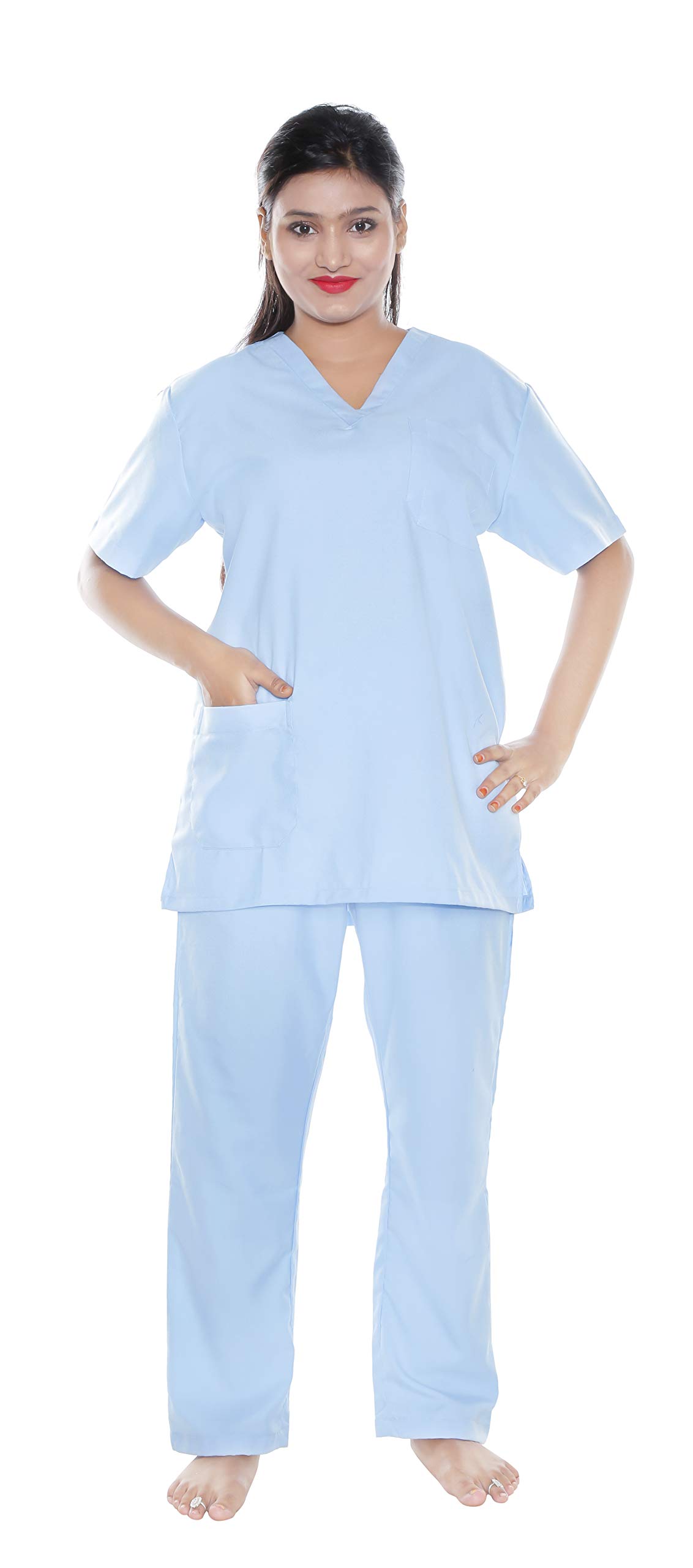 HOSPRIQS Unisex V Neck Scrub Suit OT Dress with two pockets (Light Sky Blue) (Large) (B08KSYQ3V9) Amazon Price History, Amazon Price Tracker