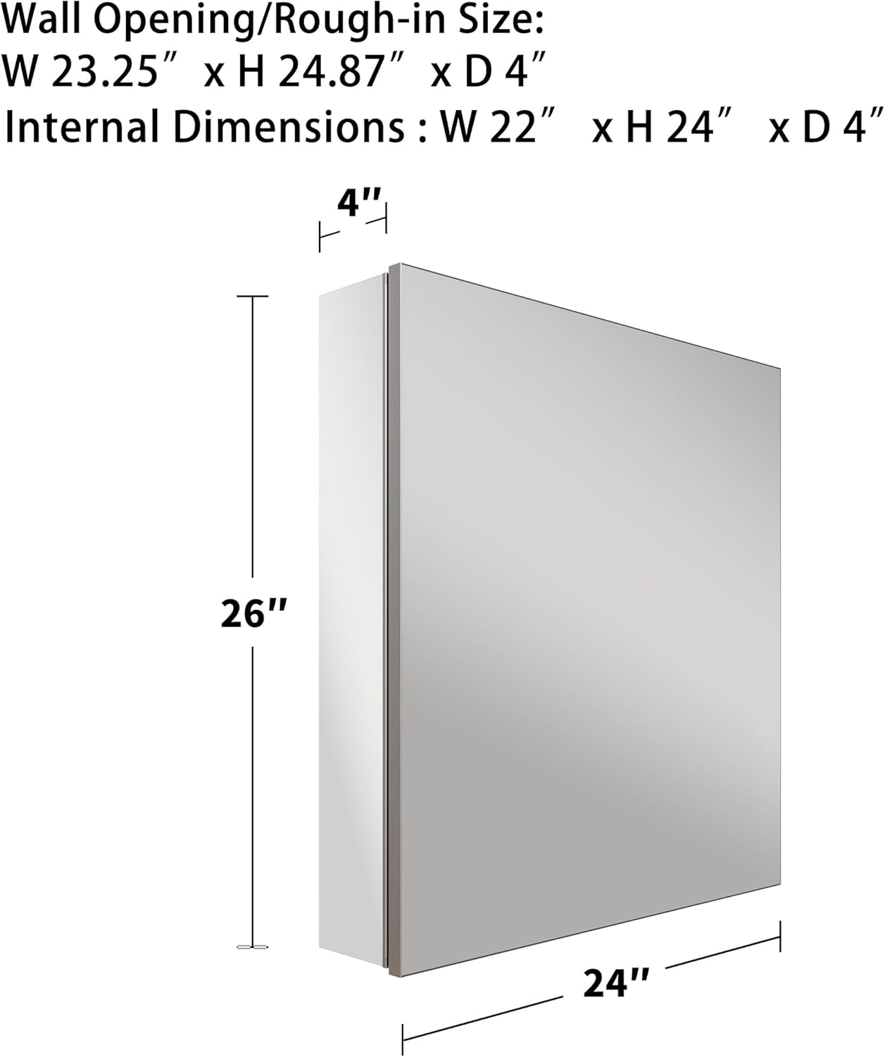 24x26 Inch Recessed Medicine Cabinet with Mirror, Aluminum Medicine Cabinet Mirror, Recessed or Surface Mount with 2 Adjustable Shelves Storage Organizer, Pre-Assembled Door, Soft-Closed System