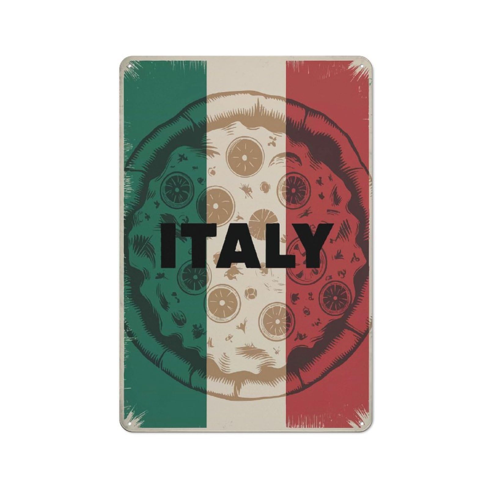 Junmoney Italy Pizza Flag Retro-Style Metal Sign 30X20cm For Garage Or Workshop, A Moving-Home Gift For Collectors Of Tin Signs