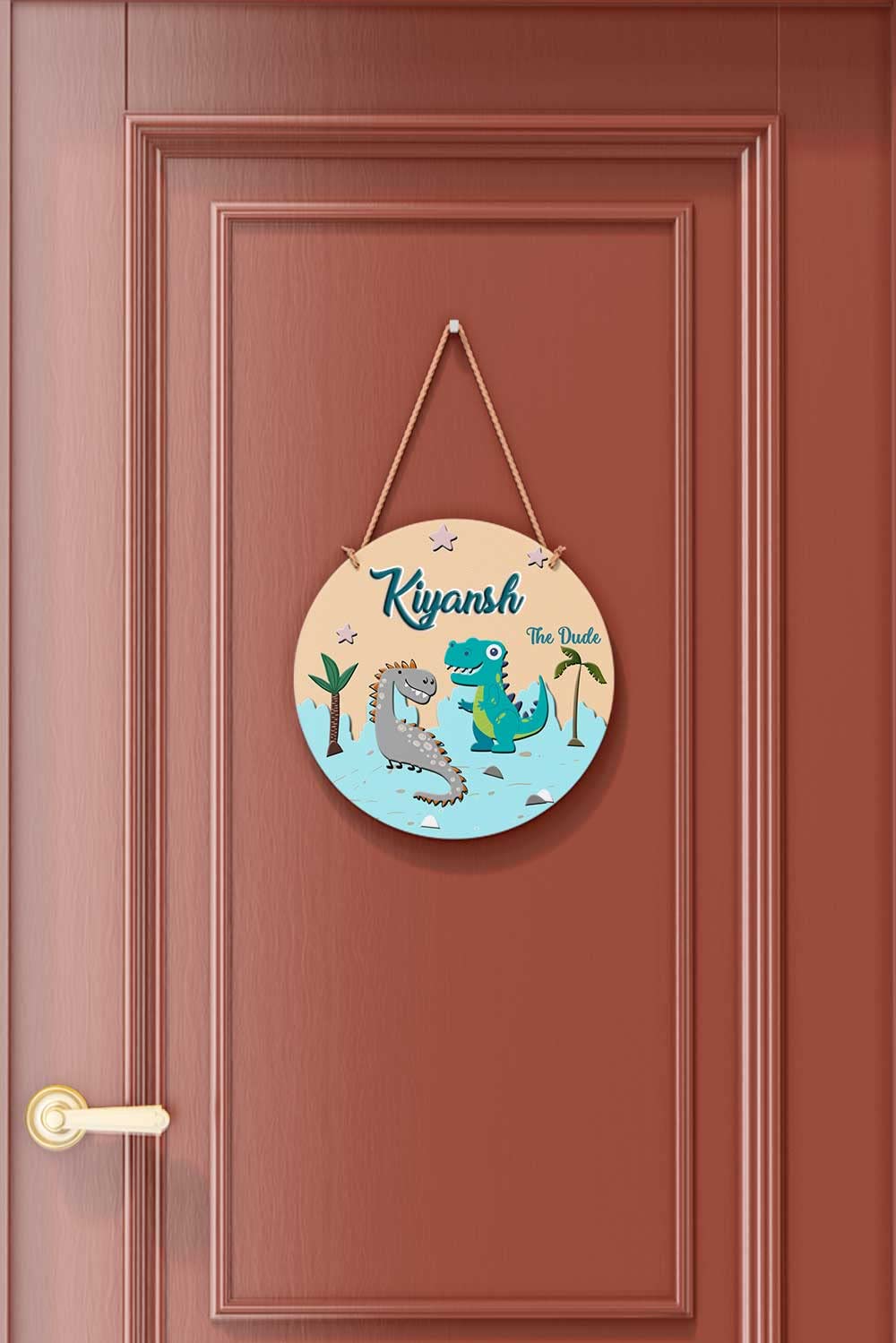 ASHVAH Dinosaur Theme Personalised Kids Name Plate Wall/Door Sign Kids Room Décor- Size :- 10 inch, Name - Kiyansh 1