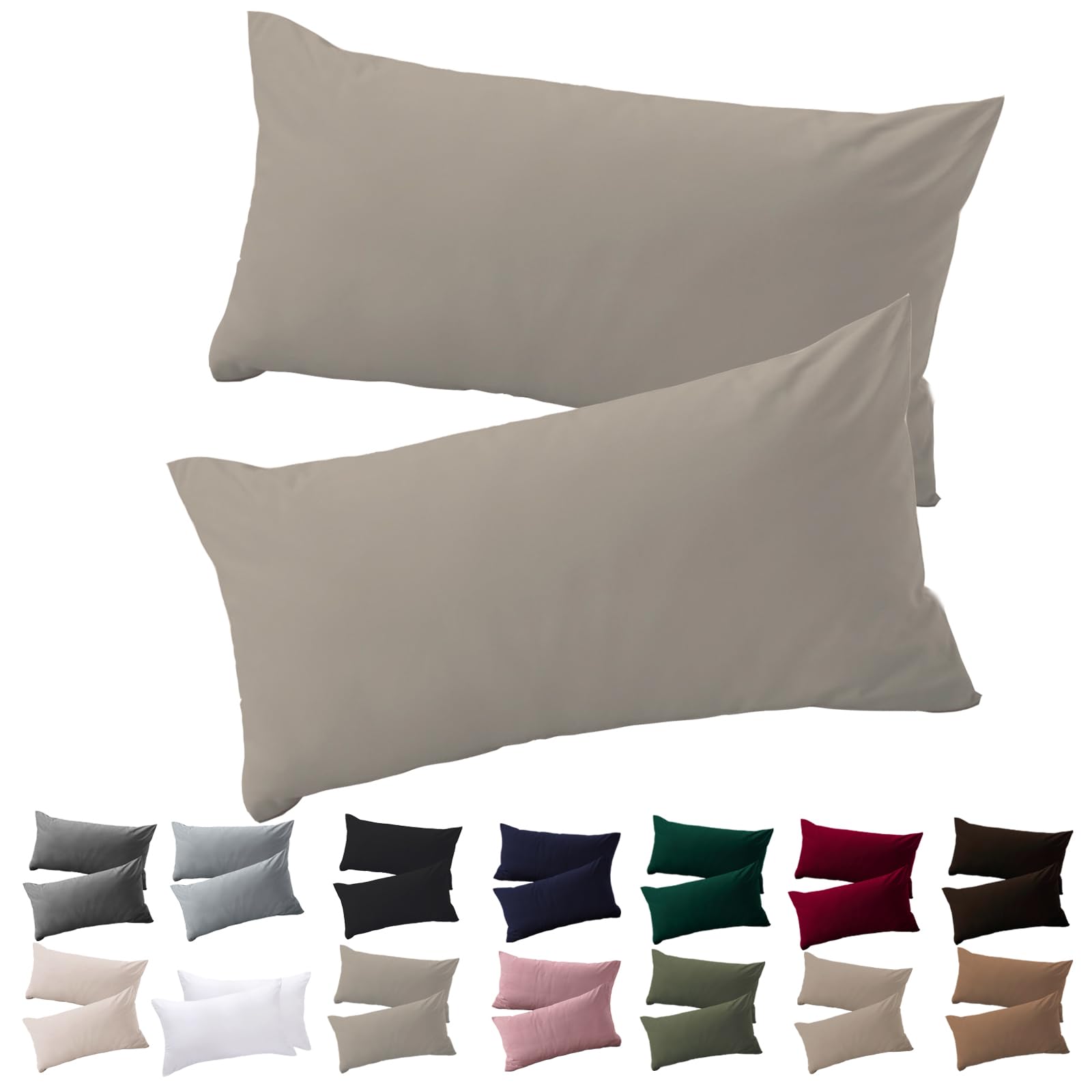 Soifox Cushion Cover 40 x 80 cm, Set of 2 - Pillowcase 40 x 80 cm, Natural, 100% Microfibre, Non-Iron and Wrinkle Free with Zip