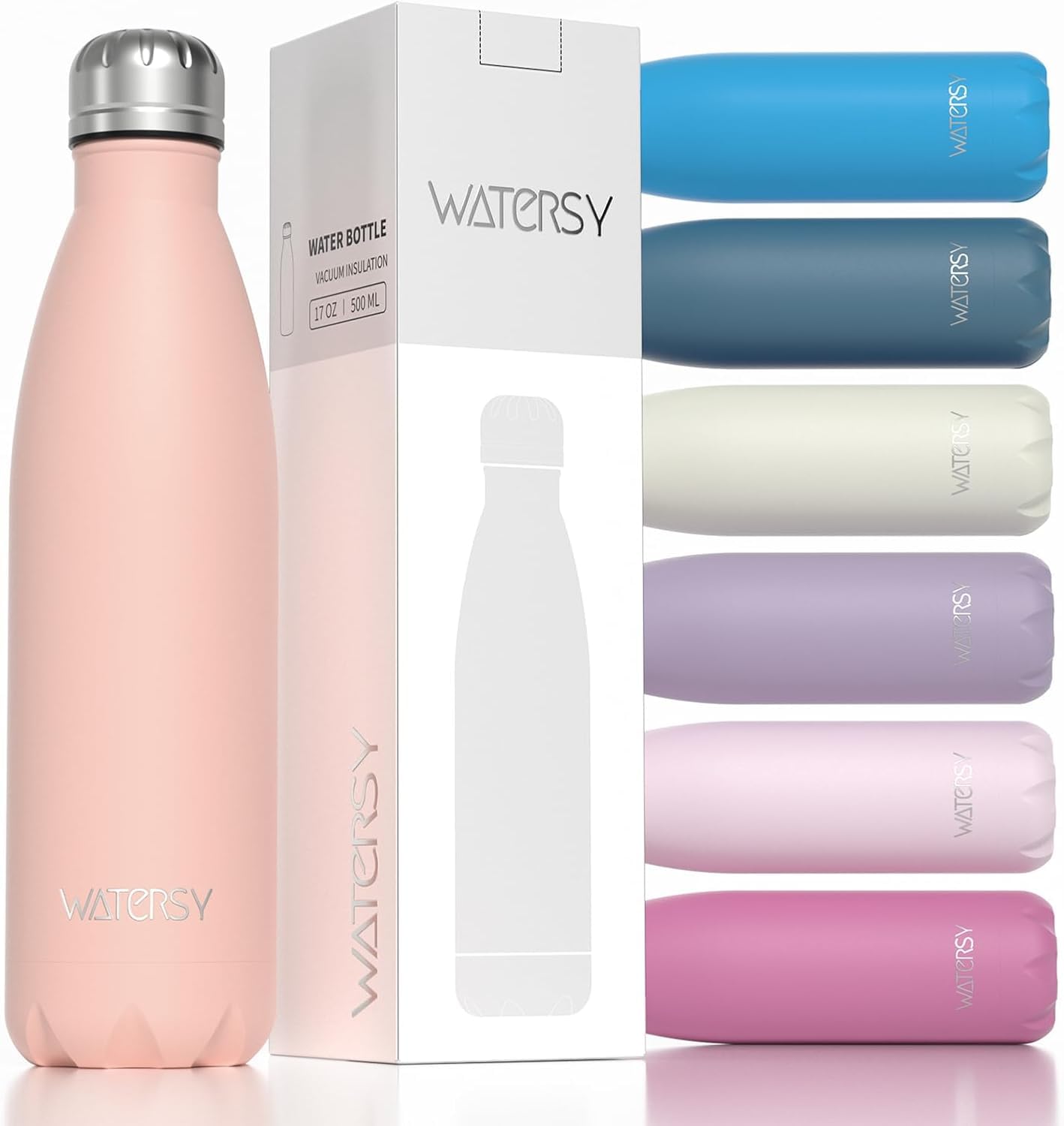 Trinkflasche Edelstahl 500 ml, WATERSY Thermosflasche Kinder，BPA-Frei Thermo Trinkflasche Kalt&Warm Auslaufsicher Trinkflasche Metall，Wasserflasche Doppelwandig Sport für Gym, Fahrrad, Sprudel