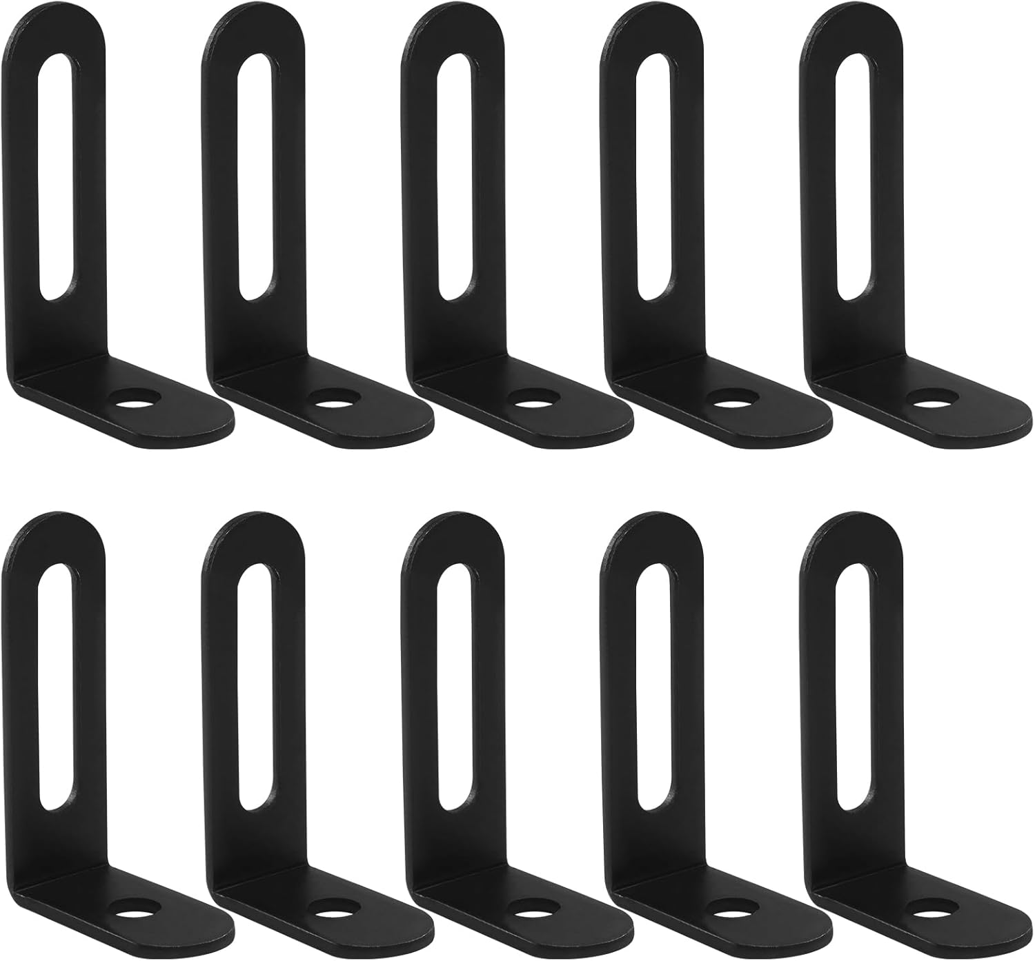 Hordion 10Pcs Slotted L Bracket, Stainless Steel L Corner Brace 38 x 24x 12mm/1.5 x 0.94 x 0.47in, Adjustable Corner Bracket Black Heavy Duty 90 Degree Corner Fastener for Shelves Furniture Cabinets