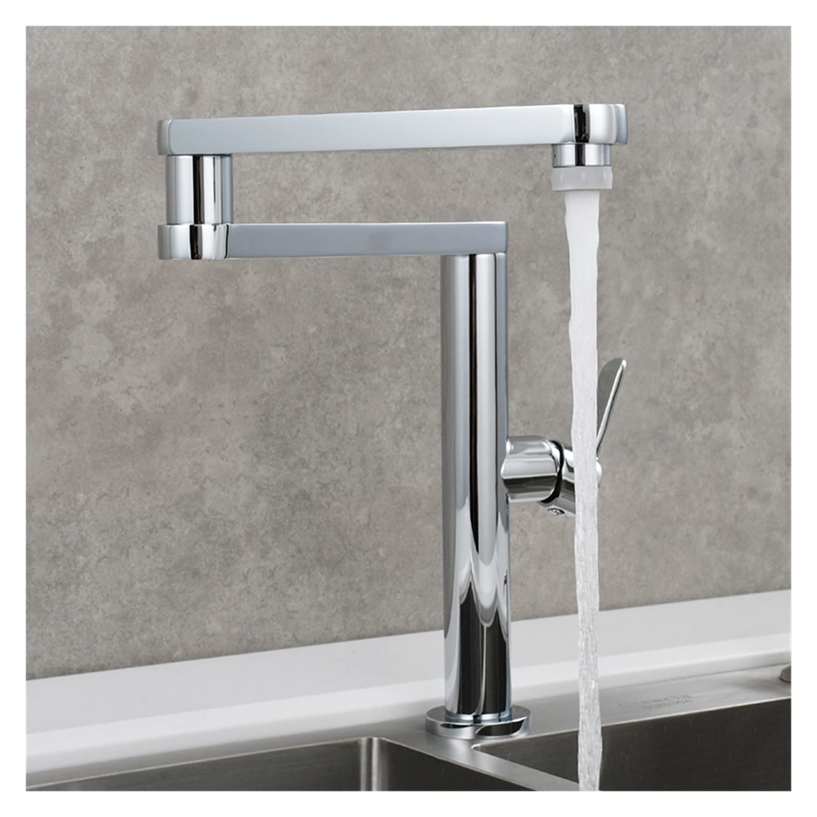 Grifo de Cocina, Grifo de cocina plegable latón, brazos oscilantes doble articulación, agua fría y caliente, grifo fregadero extensión tres secciones, funciones duales(Chrome Double)