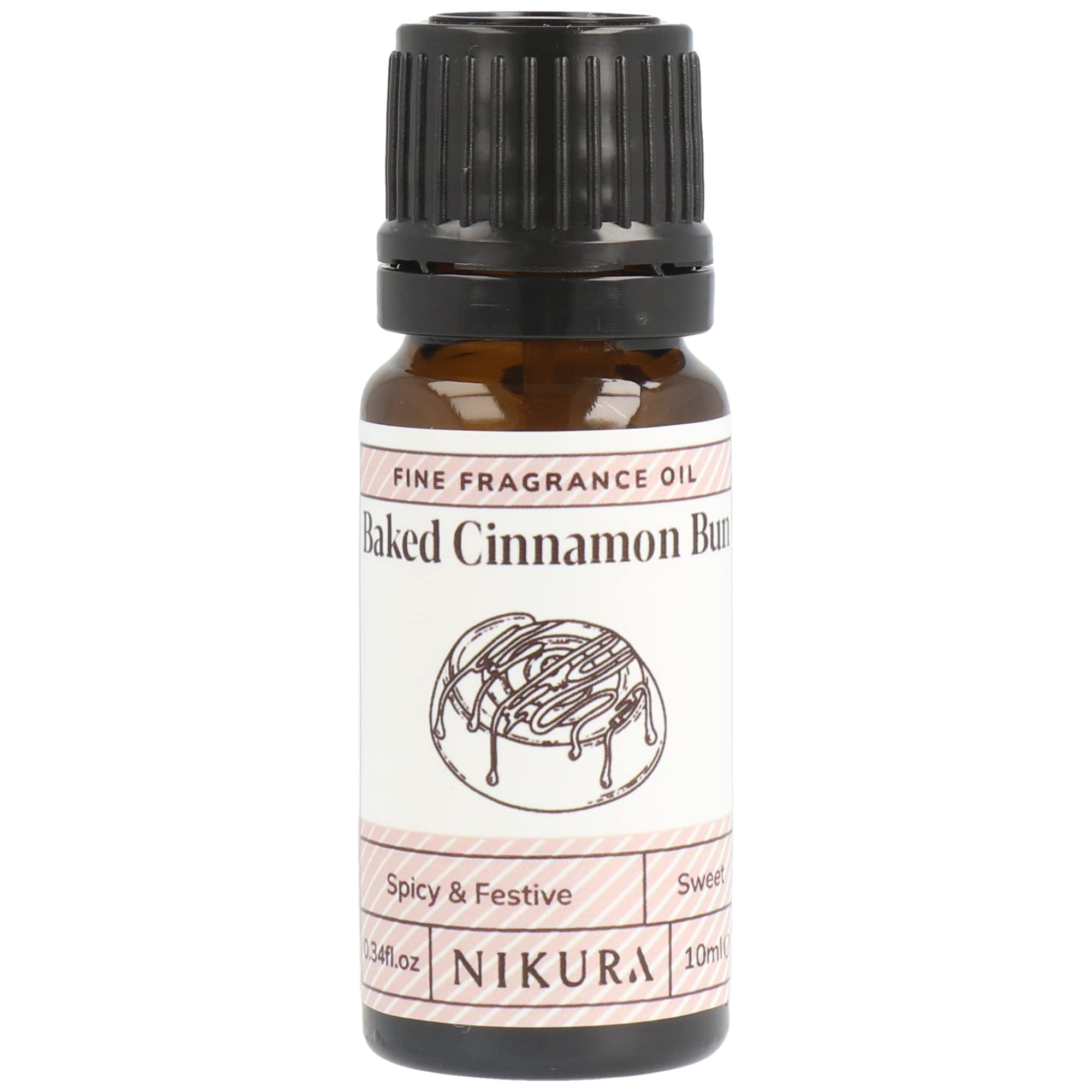 Nikura Baked Cinnamon Bun Fine Fragrance Oil - 10ml | Perfect for Soap Making, Candle Making, Wax Melts, Diffuser, Burner | Great for use in Bath Bombs, Perfume Scents | Vegan & UK Made