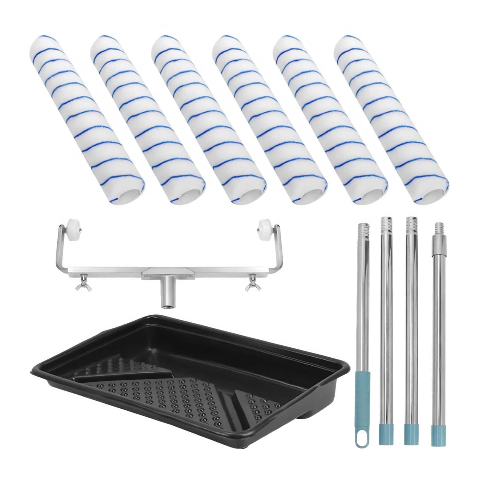 18" Paint Roller Set Includes 6 Rollers Adjustable Frame and Extension Pile Complete Painting Kit for Ceiling Wall Painting