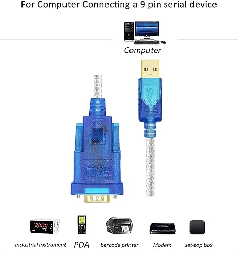 Miniatura 6 de DTECH USB to Serial Adapter Cable 16 ft DB9 Male RS232 to USB Cord with FTDI Chip Supports Windows 11 10 8 7 Mac Linux (5m)