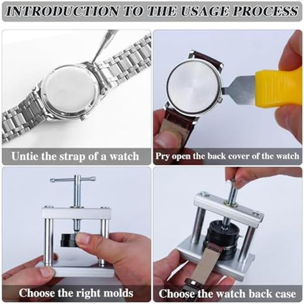 Juego de Herramientas para prensar Relojes Que se Utiliza para Cerrar la Tapa Trasera del Reloj y reemplazar la batería del Reloj, Adecuado para el Kit de reparación de Relojes, como se m(