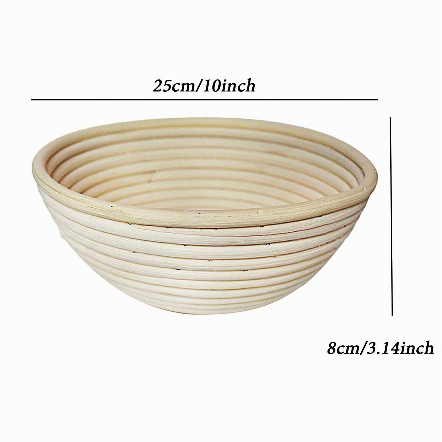 Banneton pour Pain, Panier de fermentation Rond 25 x 8 cm, Panier de fermentation en rotin, Accessoires de pâtisserie, Panier de cuisson, Pour la maison et la pâtisserie professionnelle