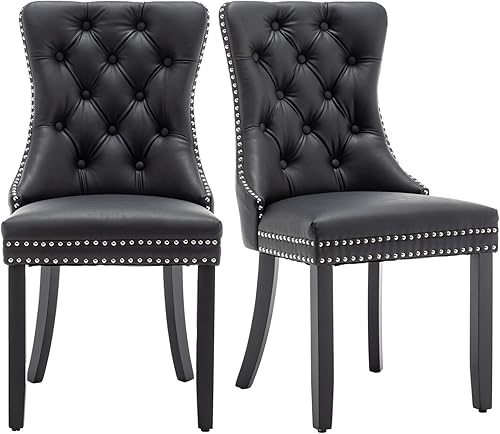 Miniatura 21 de Sillas de Comedor de Cuero Systemkenji Juego de 6, Sillas Tapizadas para Comedor con Adornos de Clavos, Sillas de Comedor Modernas 6, Sillas de