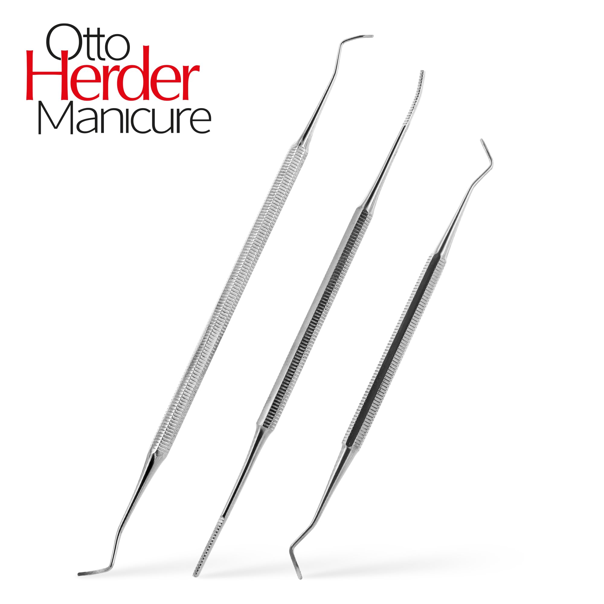 OTTO HERDER FUSSPFLEGE INSTRUMENTEN SET - 3-Teiliges Instrumenten Set 2x Eckenheber 17cm und 12,8 cm Eckenfeile 15cm mit gerade/gebogenem Ende