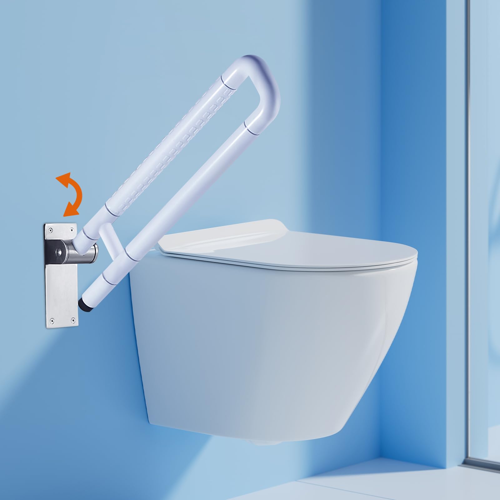 Asidero plegable para inodoro (60 cm, acero inoxidable, antideslizante, hasta 227 kg, para personas mayores, discapacitados)