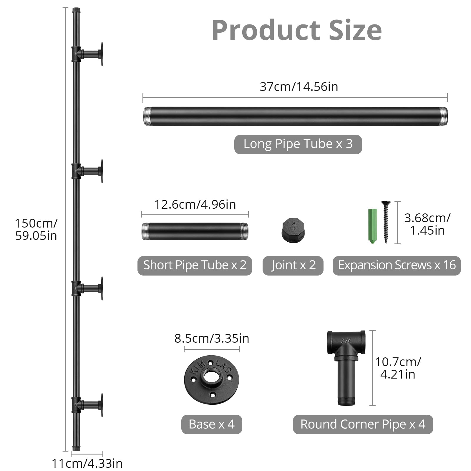 Tanice Stair Handrail, Hand Rails Stairs, 1.5M Handrails for Stairs Black Banister Rails, Industrial Pipe Clothes Rail - Image 2