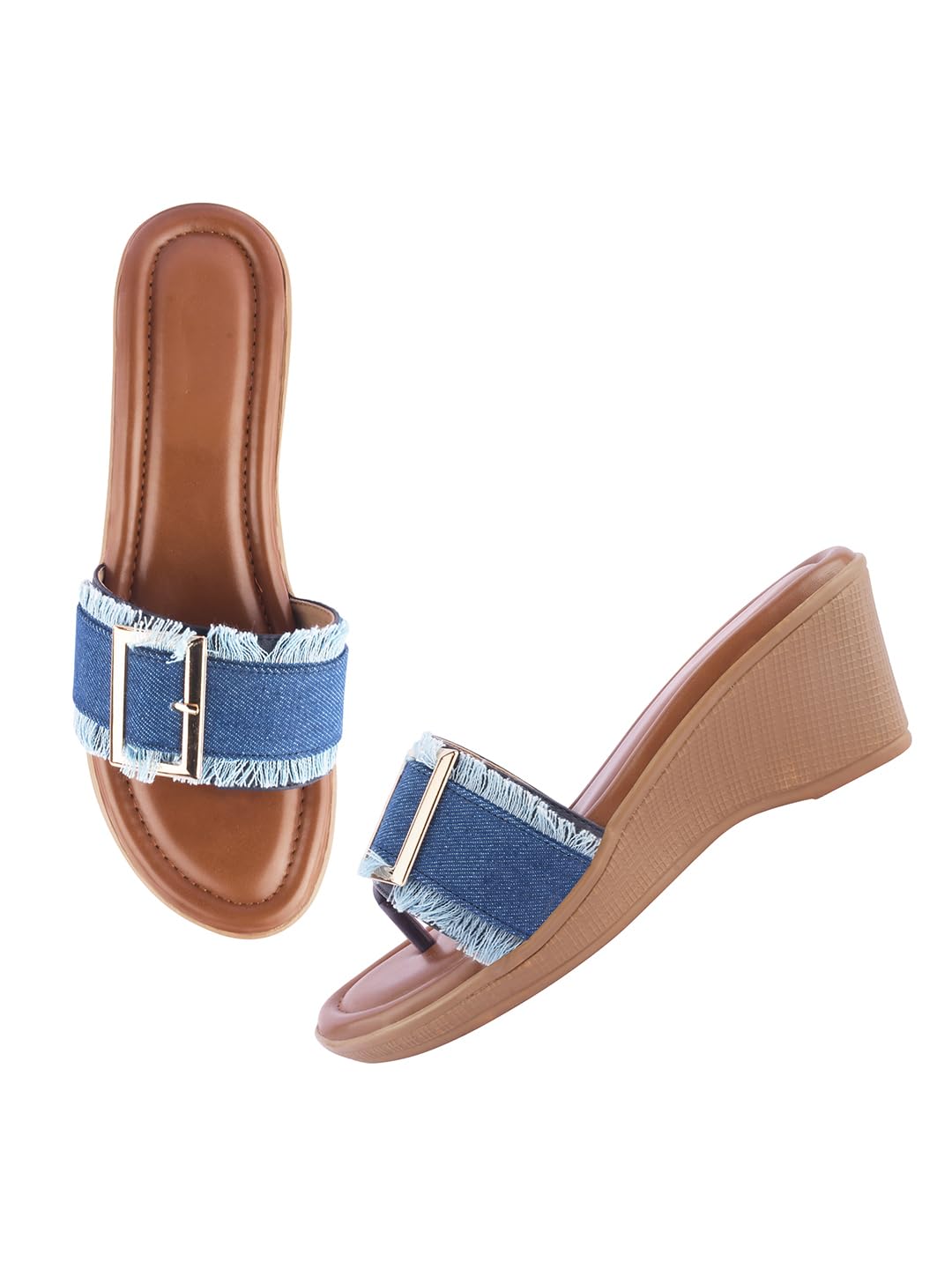 TRYME Fashionate Wedge Slip On Sandal Denim Strap Platform Party Heels For Womens & Girls (B0D41CZSVW) Amazon Price History, Amazon Price Tracker