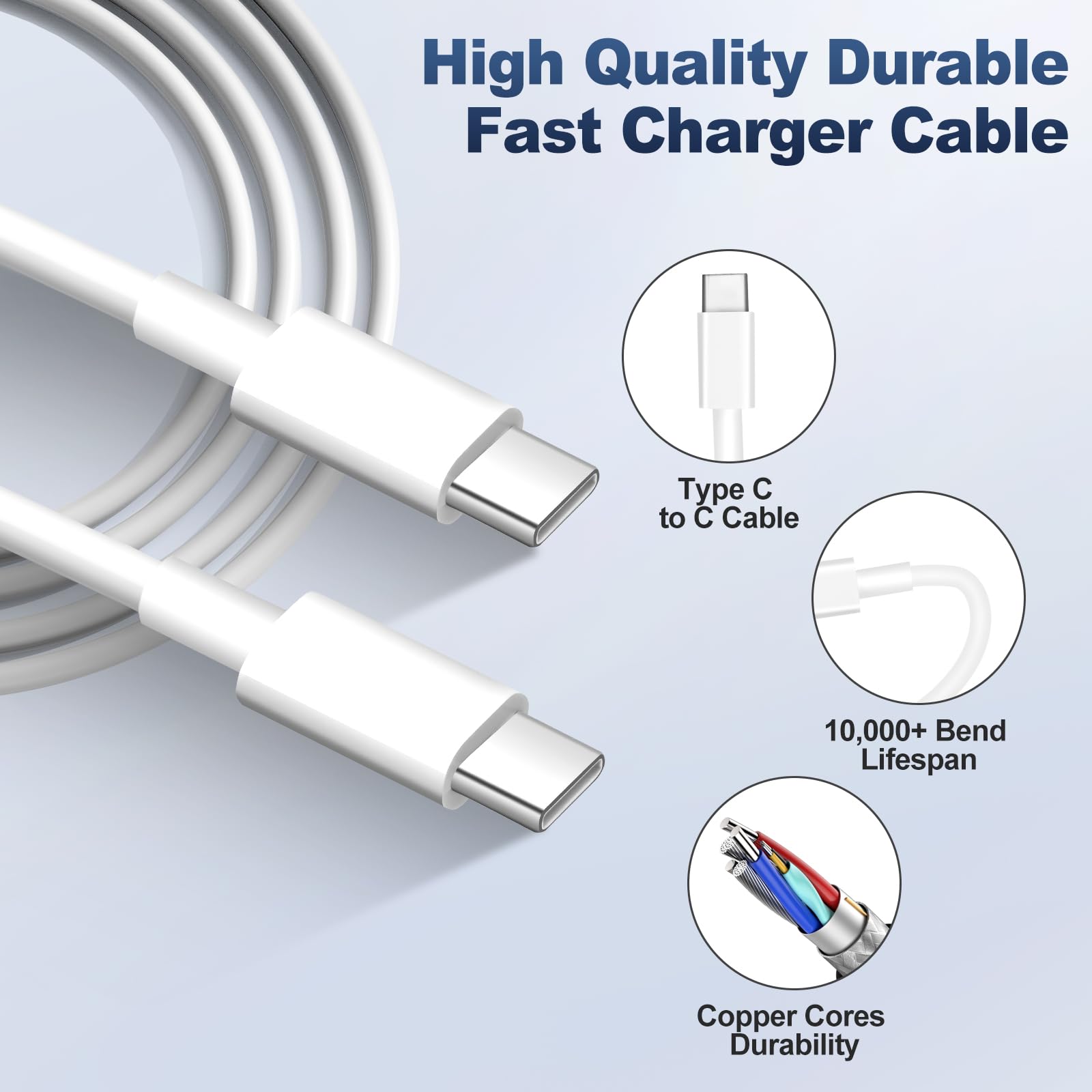 Caricabatterie USB C per Samsung, 25 W di tipo C, blocco di ricarica rapida, confezione da 3 caricabatterie per telefoni Android, 3 m, extra lungo, cavo di ricarica rapida per Galaxy S25 Ultra/S25+