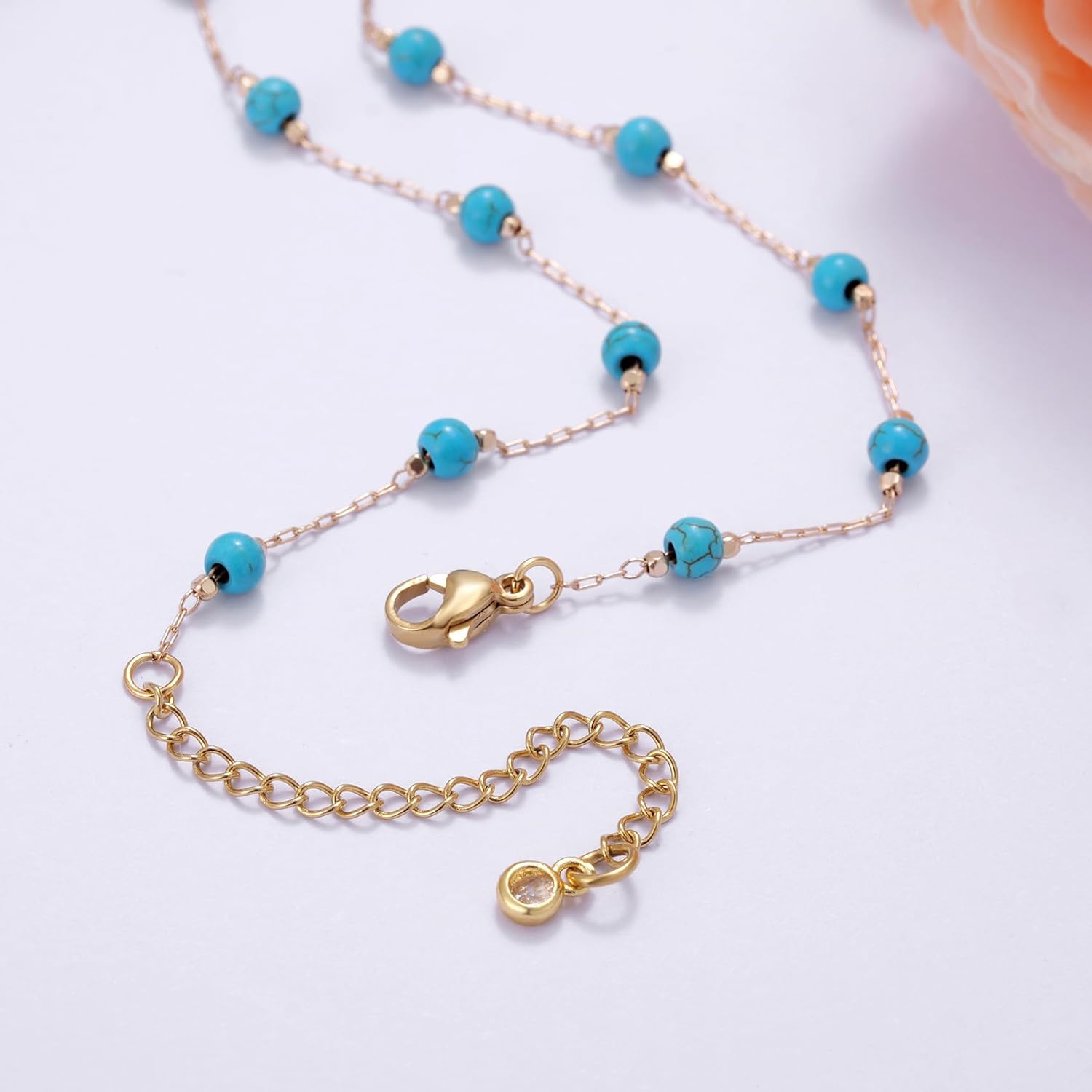 Kvekstio Turquoise Beaded Choker Necklace for Women, Gold Fish Pendant Necklace with Gold Chain, Elegant Boho Beach Summer Gift - Image 7