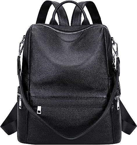 Image of MUCHOVA Teen Girl Fashion Backpack Purses Multipurpose Design Handbags and Shoulder Bag Faux Leather Travel bag Casual Backpack With Shoulder printed Strap (Black)