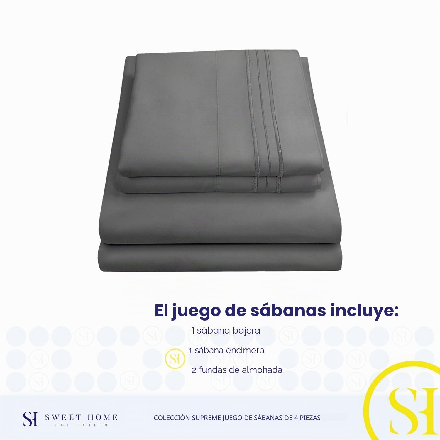 Sweet Home Collection Juego de Ropa de Cama de Lujo con sábana encimera, sábana Bajera, 2 Fundas de Almohada, Microfibra, Gris, Queen