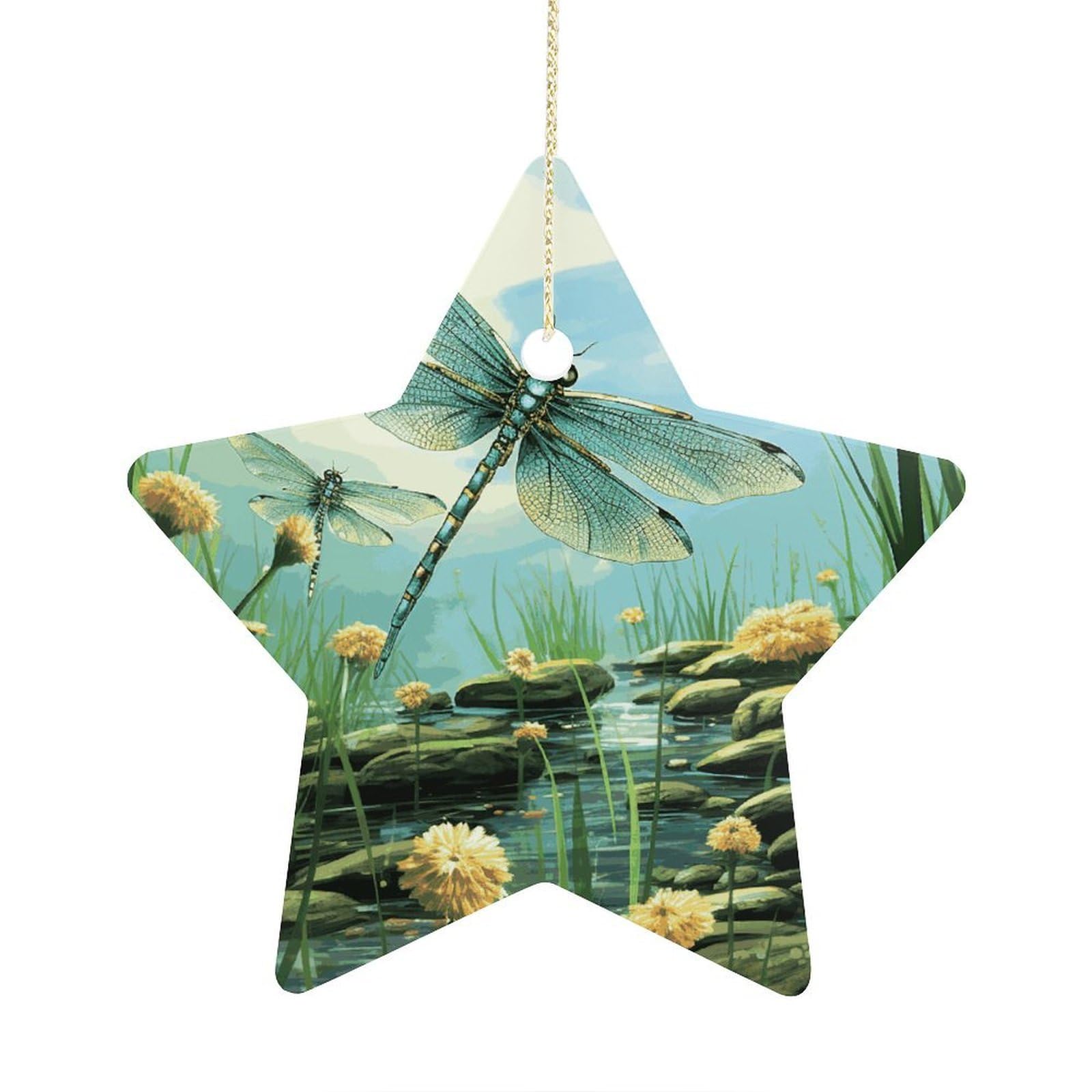 Fodpand Women's Style Dragonflies In Flight Ornament With String, Keepsake Hanging Decorations,Ceramic Ornaments For Men Indoor Home Holiday Party Gifts