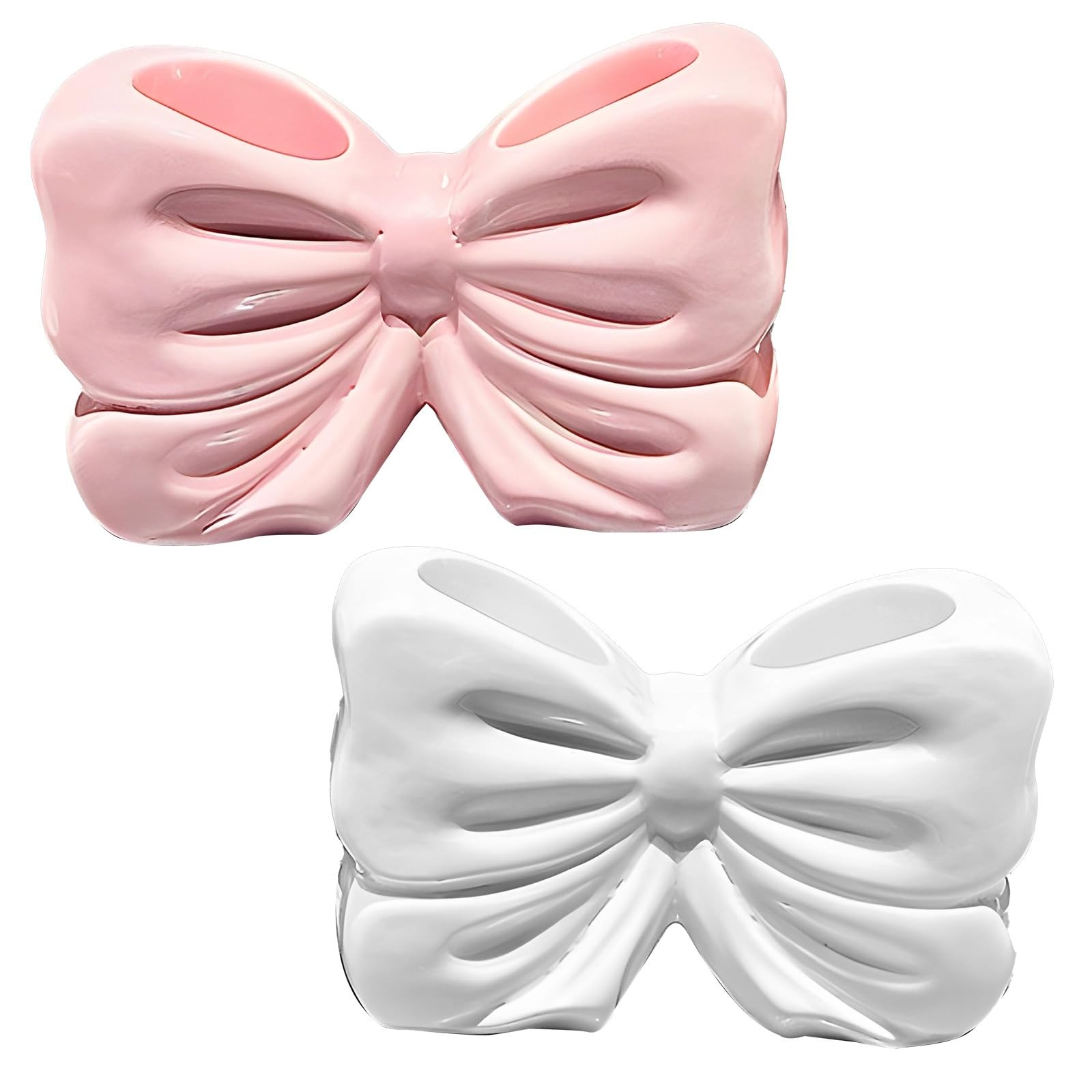 2 soportes de cerámica para cepillos de dientes con diseño de lazo, organizadores a prueba de humedad y accesorios de baño blancos para cepillo de dientes y pasta de dientes