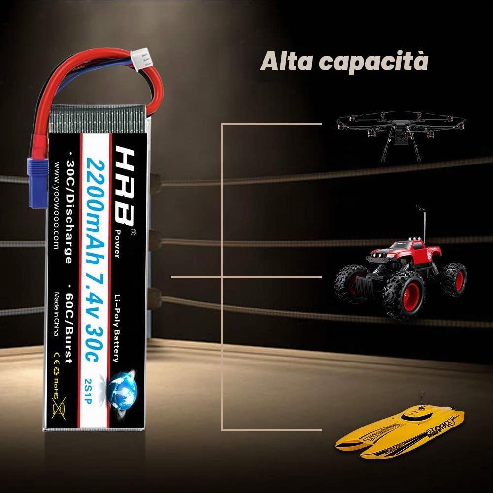 HRB 7.4V 2200mAh 30C 2S Lipo Batterie con connettore EC2 per H501S 4-xis RC Auto RC Elicottero/Airplane/Hobby/Barca/Truck (7.4v 2200mah EC2)