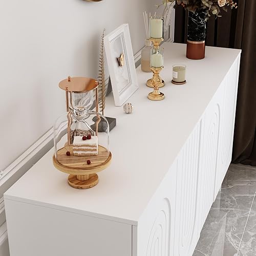 Miniatura 6 de ECACAD Moderno aparador de madera con 3 puertas de vidrio y 6 compartimentos mesa consola de armario de cocina para sala de estar comedor color