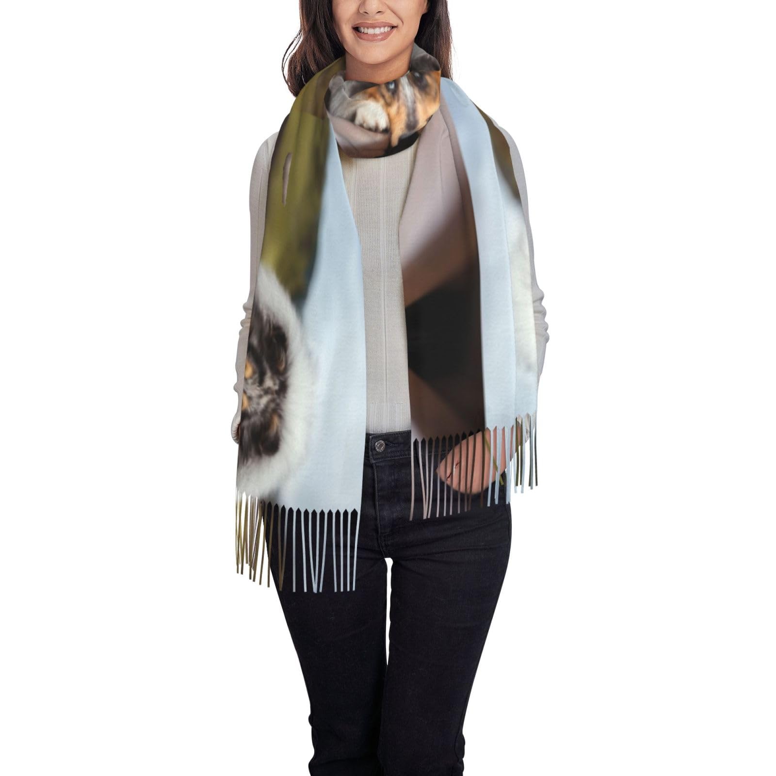 Poadnly Unisex As Picture Rough Collie Bokeh Railway Dogs Pets Rough, Large Soft Cashmere Feel Shawls Wraps Women Fringed Scarf Light Stole 197X72 Cm