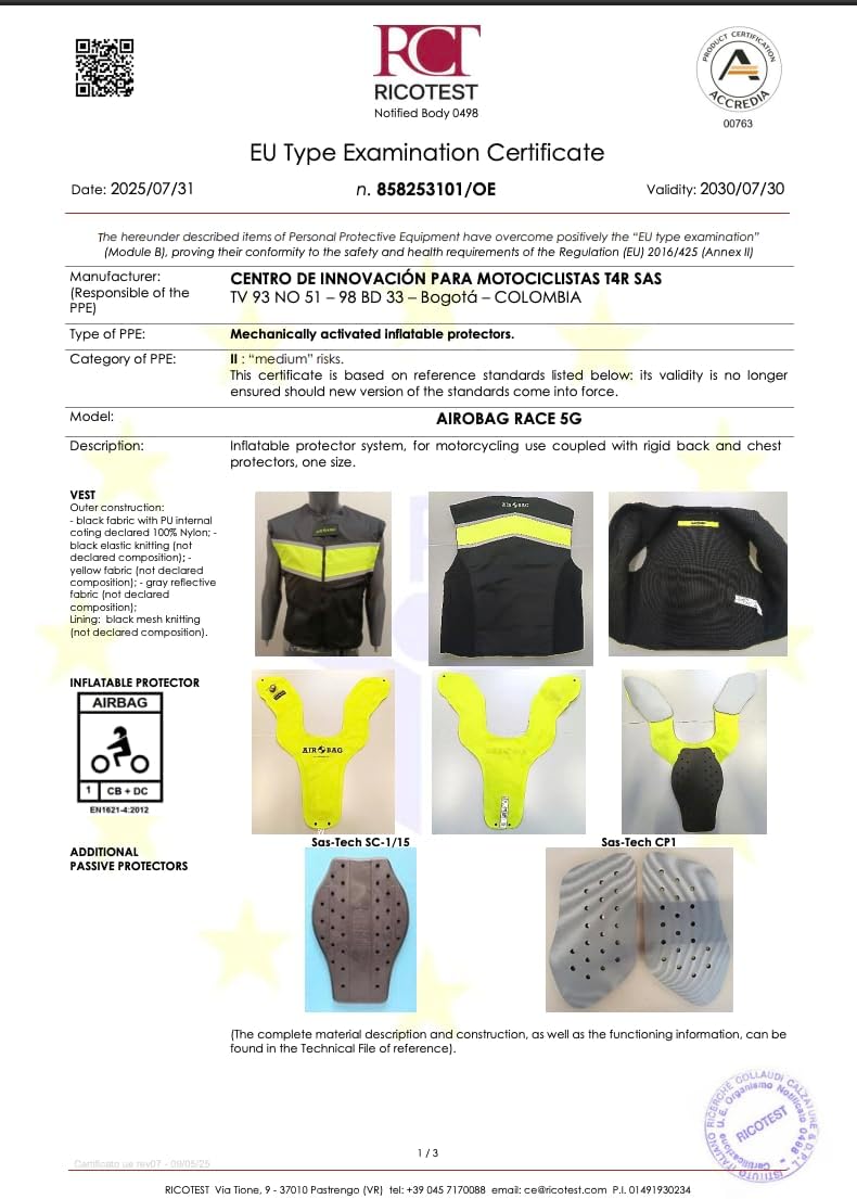 LITE VEST - Motorcycle Airbag Vest, Certified EN1621-4, Reusable, Protective Safety Gear for Bikers