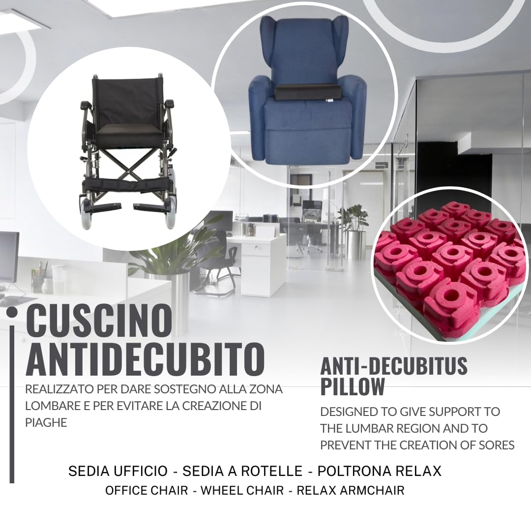 GM Cuscino antidecubito per sedia a rotelle 40x40x9 cm cuscino antidecubito per sedia in Memory foam e poliuretano cuscino carrozzina poltrona per anziani Made in Italy (Nero)