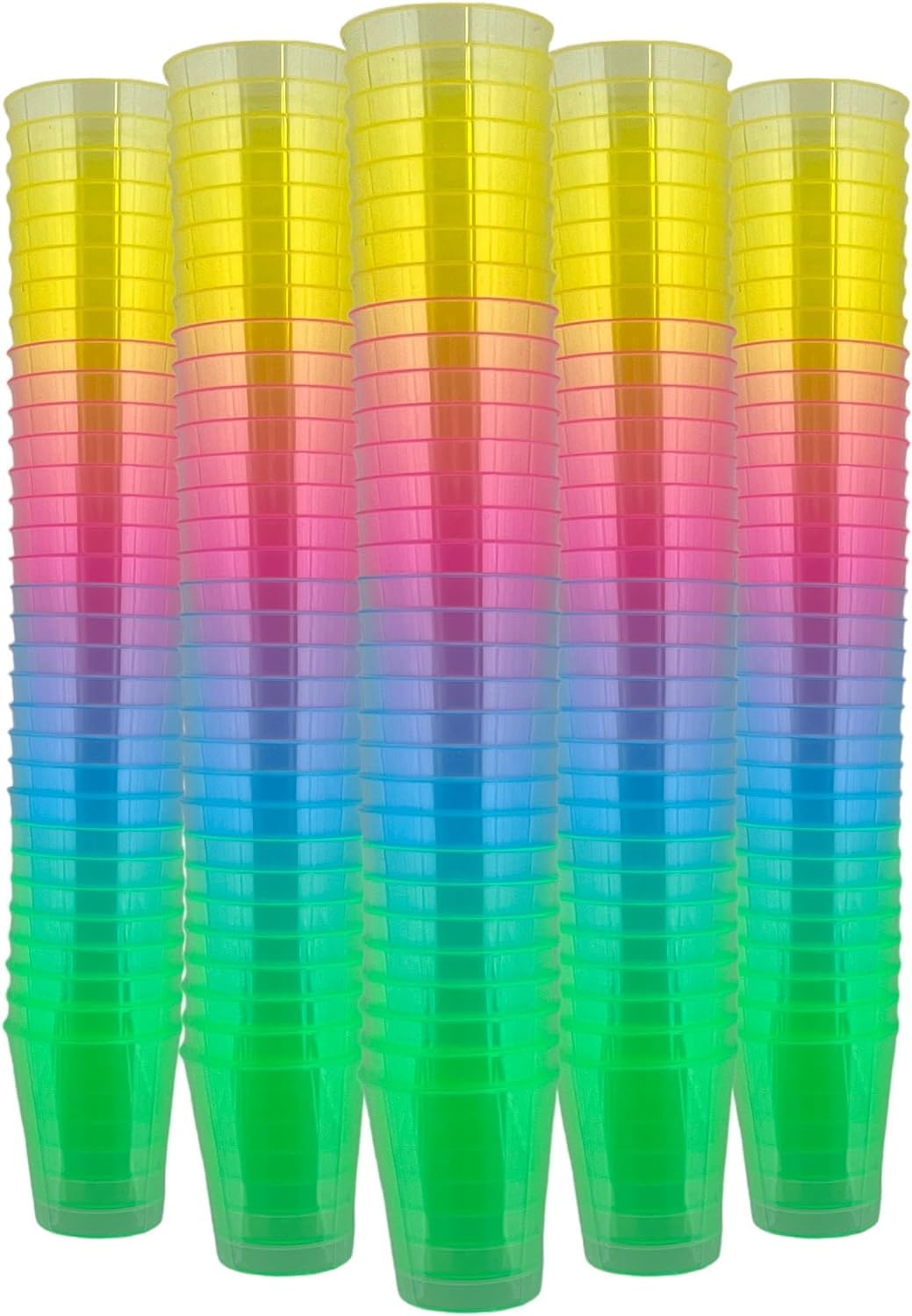 MIJOMA Lot de 640 verres à liqueur incassables en plastique robuste pour jello shots, desserts, fêtes, mariages, anniversaires, passent au lave-vaisselle, réutilisables, 29 ml (arc-en-ciel)