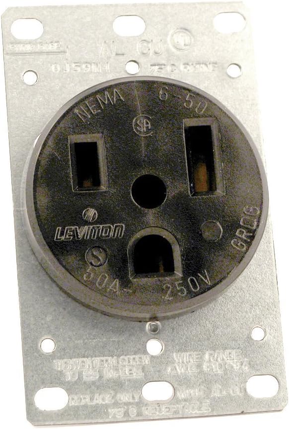 Leviton 5374 50 Amp, 250 Volt, Flush Mounting Receptacle, Straight Blade, Industrial Grade, Grounding, Black